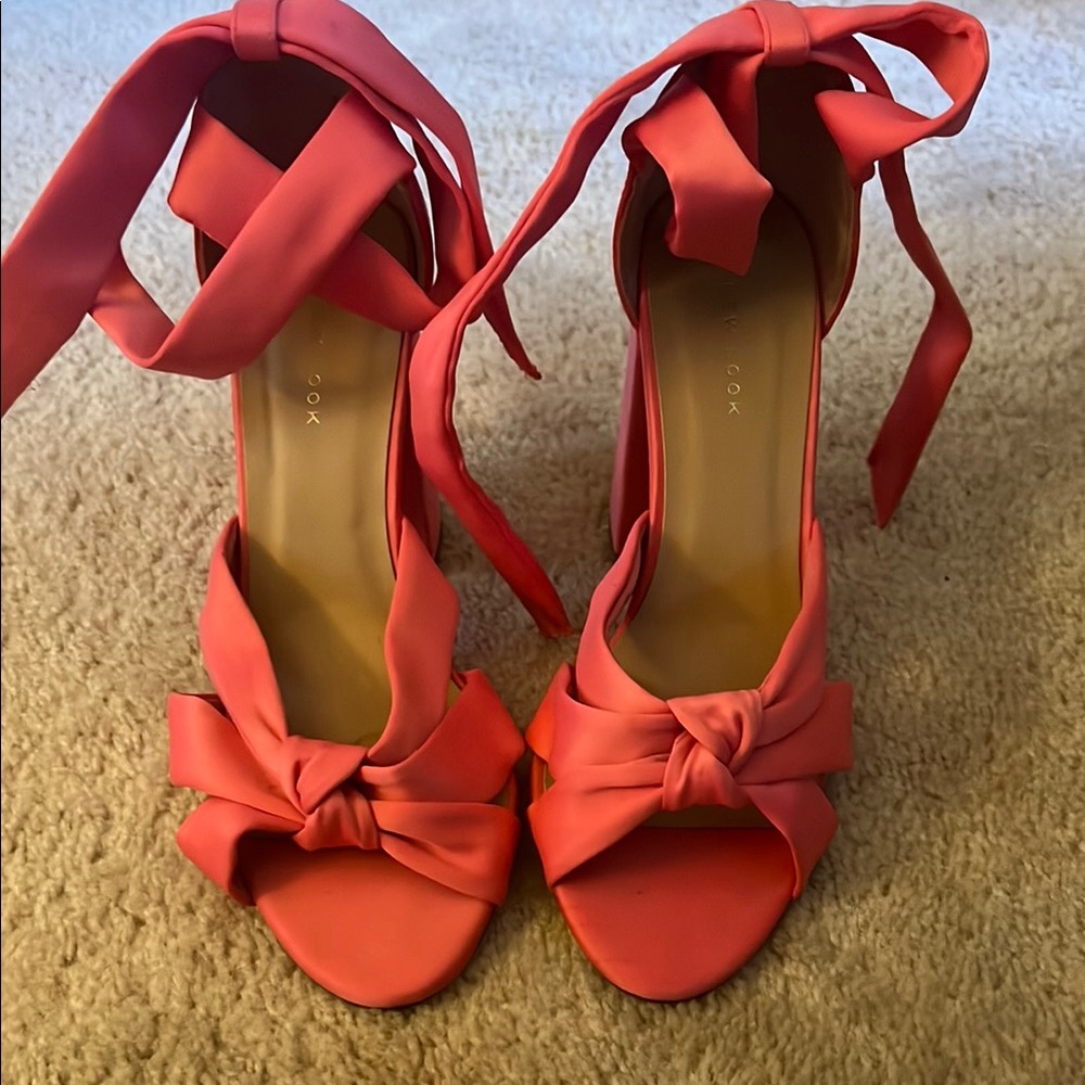 New Look Pink Satin Ankle Wrap Heels